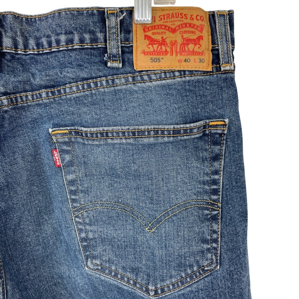 Levis 505 Regular Fit Straight Leg Jeans Blue Medium Wash Mens 40x30 Stretch